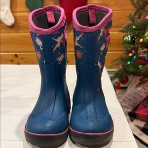 Bogs Kids Blue and Pink Boots with Unicorn Design